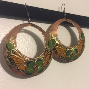 Gold Hoops with Butterfly Detailing